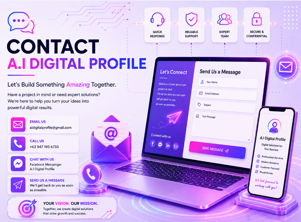 Contact A.I Digital Profile for website development, software development, AI solutions, digital career services, technical consulting, and business technology services.