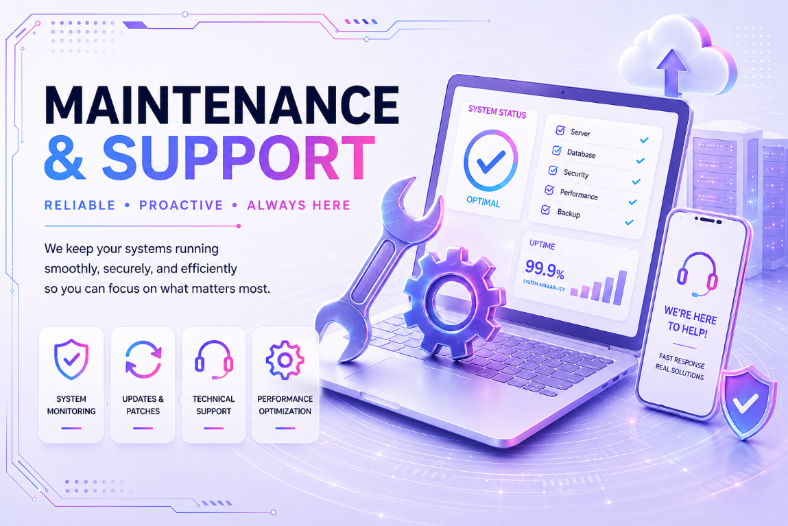 Professional website maintenance, software updates, security monitoring, and technical support services by A.I Digital Profile